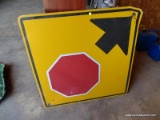 (shop) highway sign indicting stop here- 36 in x 36 in. ITEM IS SOLD AS IS WHERE IS WITH NO