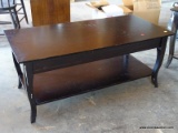 (SHOP) STAINED WALNUT COFFEE TABLE- MATCHES- 195- 43 IN X 20 IN X 18 IN. ITEM IS SOLD AS IS WHERE IS