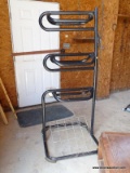 (SHOP) ALUMINUM 3 SADDLE SADDLE RACK- 28 IN X 31 IN X 70 IN. ITEM IS SOLD AS IS WHERE IS WITH NO