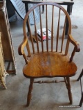 (SHOP) OAK WINDSOR BACK ARM CHAIR- 22 IN X 17 IN X 32 IN. ITEM IS SOLD AS IS WHERE IS WITH NO