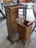 (SHOP) WICKER UMBRELLA STAND- 11 IN X 14 IN X 25 I AND CRADLE MISSING BASE. ITEM IS SOLD AS IS WHERE