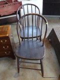 (SHOP) 2 ANTIQUE BOWBACK WINDSOR CHAIRS- 16 IN X 16 IN X 32 IN. ITEM IS SOLD AS IS WHERE IS WITH NO