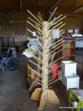 (SHOP) MISCELL. WOOD ITEMS- BOTTLE TREE FOR PUTTING WINE BOTTLES ON- 75 IN H, 44 IN SLAB OF WALNUT
