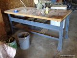 (SHOP) METAL WOOD WORK BENCH- 72 IN X 36 IN X 34 IN. ITEM IS SOLD AS IS WHERE IS WITH NO GUARANTEES