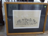 (SHOP) FRAMED AND MATTED BUFFALO DANCE LITHOGRAPH IN MAPLE FRAME- 28.5 IN X 24 IN . ITEM IS SOLD AS