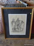 (SHOP) FRAMED AND MATTED NORTH AMERICAN INDIANS LITHOGRAPH IN MAPLE FRAME- 24 IN X 29.5 IN. ITEM IS