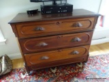 (MBR) ANTIQUE WALNUT VICTORIAN 4 DRAWER DRESSER (1 DRAWER IS HIDDEN) WITH MUSTACHE PULLS AND SOLID