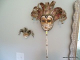 (UPBED 2) MARDI GRAS LOT TO INCLUDE A FULL SIZE MASK WITH HANDLE AND A MINIATURE MASK. ITEM IS SOLD