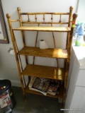 (DWN BTH) VINTAGE LOOK BAMBOO SHELVING UNIT WITH 4 SHELVES AND A GALLERY BACK. MEASURES 23 IN X 11