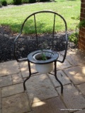 (OUT) ANTIQUE IRON POTTY CHAIR. MEASURES 22 IN X 24 IN X 34 IN. ITEM IS SOLD AS IS WHERE IS WITH NO