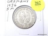 1936 German - 5 Marks - silver