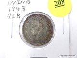 1943 India 1/2 Rupee - silver