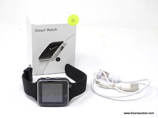 (SC) SMART WATCH IN BOX WITH CHARGING CABLE. ITEM IS SOLD AS IS, WHERE IS, WITH NO GUARANTEE OR