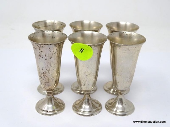 (SC) 6 ALVIN STERLING CORDIAL GLASSES. EACH MEASURES 3 IN TALL. TOTAL WEIGHT 4.10 TROY OZ. ITEM IS