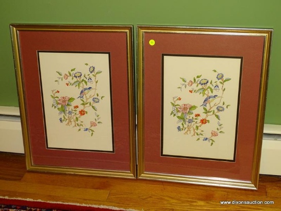 (DR) PR. OF FRAMED WATERCOLORS OF BIRDS IN FLOWERS IN GOLD FRAME- 17 IN X 22.5 IN, ITEM IS SOLD AS