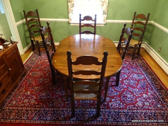 (DR) PINE WILLIAM FETNER TABLE AND 6 CHAIRS- ROUND PINE TABLE WITH 2- 12 IN LEAVES- WITH LEAVES IN-