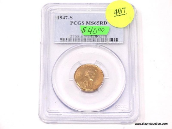 1947-S LINCOLN WHEAT CENT - MS 65RD. GRADED BY PCGS.