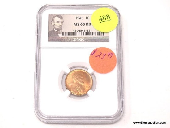 1945 LINCOLN WHEAT CENT - MS 65RD. GRADED BY NGC.