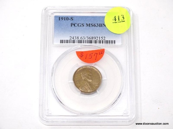 1910-S LINCOLN WHEAT CENT - MS 63BN. GRADED BY PCGS.