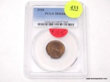 1910 LINCOLN WHEAT CENT - MS 64RB. GRADED BY PCGS.