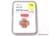 1945-S LINCOLN WHEAT CENT - MS 67RD. GRADED BY NGC.