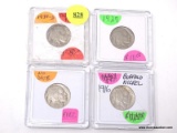 LOT OF (4) BUFFALO NICKELS WITH DATES TO INCLUDE (1) 1937-D, (1) 1927, (1) 1916 & (1) NO DATE.