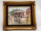 (S9I) OIL PAINTING ON CANVAS BOARD CITYSCAPE WITH PEOPLE WALKING GILT FRAME (14 X 12)