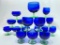 (S2B) SET OF 18 CAPERS BLUE AND GREEN WINE GLASS, WATER GOBLET, CHAMPAGNE/TALL SHERBET. MOST OUT OF