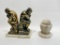 (S3C) BRASS & MARBLE BOOKENDS RODIN'S THE THINKER (9 INCHES TALL) & PAIR OF ITALIAN MARBLE URN