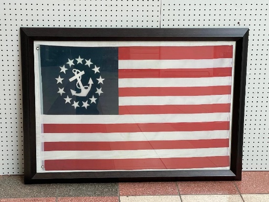 (NEAR DOOR BAY 9) FRAMED PATRIOTIC OLD COAST AMERICAN FLAG PICTURE (32H X 45W)