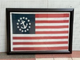 (NEAR DOOR BAY 9) FRAMED PATRIOTIC OLD COAST AMERICAN FLAG PICTURE (32H X 45W)