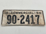 (S8H) 1950 IOWA COMMERCIAL LICENSE PLATE SINGLE