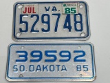 (S8H) VIRGINIA AND SOUTH DAKOTA 1985 MOTORCYCLE LICENSE PLATES (7-INCH)