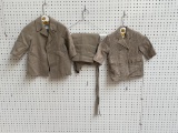 TWO VINTAGE YOUNG BOYS WOOL TWEED SUIT JACKETS, ONE WITH MATCHING PANTS. APPROX SIZE 3-5T BRANDS: