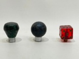 (S8H) VINTAGE HOT ROD SHIFT KNOBS METAL FLAKE & 2 INCH RED DICE