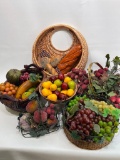 (S8H) ARTIFICIAL FRUIT BASKETS AND FULL SIZE FAKE FOOD ARRANGEMENTS GRAPES BREAD DECORATIVE