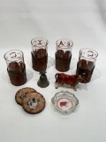 (S9I) LOT OF WESTERN CATTLE THEME ITEMS INCLUDING TOOLED LEATHER CATTLE BRANDS BARWARE GLASSES,