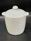 (S9I) ANCHOR HOCKING WHITE HOBNAIL MILKGLASS ICE BUCKET WITH LID (9 INCHES HIGH)