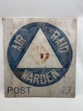 (BLUE WALL) HAND PAINTED WOODEN AIR RAID WARDEN SIGN POST 27 CD 19 X 21