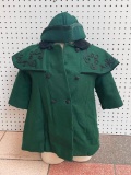 VINTAGE WOOL CHILDREN'S WINTER COAT WITH CAPELET CAPE MATCHING BONNET QUILTED LINING BY FREEWAY