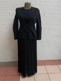 GIORGIO ARMANI POLYESTER WOMENS SUIT MADE IN ITALY SIZE 44 BLACK PINSTRIPE TWO PIECE ENSEMBLE JACKET