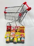 (S1A) 14-INCH MINI GROCERY CART SHOPPING TROLLEY WITH MINIATURE BOXED AND CANNED FOOD TOYS