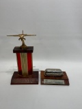 (S1A) MID CENTURY MODERN AIRSTREAM TRAILER AND SMALL ENGINE PLANE TROPHIES