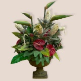 (S2B) LARGE FAUX FLORAL ARRANGEMENT WITH PEDESTAL VASE MEASURING ABOUT 30 INCHES IN TOTAL HEIGHT