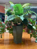 (S2B) LARGE FAUX CASCADING GREENERY ARRANGEMENT IN METAL VASE APPROX 22 INCHES IN TOTAL HEIGNT