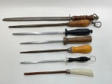 (S3C) COLLECTION OF VINTAGE KNIFE SHARPENERS HONING STEEL. LONGEST IS 20 INCHES AND MARKED SOLINGEN