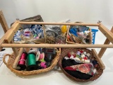 (S4D) BASKETS OF ASSORTED SEWING AND CRAFTS ITEMS INCLUDING PARKER GR-60 HOT MELT GLUE GUN, BEADS,
