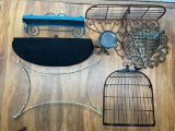 (S6F) WIRE RACKS, WALL SHELVES, DECORATIVE ITEMS, CANDLESTICK PRICKET, METAL BIRDCAGE WALL ART,