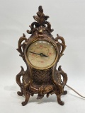 (S6F) ART DECO ELECTRIC MANTEL CLOCK GILDED BRASS SCROLLWORK ORNATE VICTORIAN STYLE FLORAL DESIGN