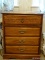 (APTBD) PINE 4 DRAWER CHEST WITH PRESSED DESIGN IN DRAWER- VERY GOOD CONDITION- 33 IN X 18 IN X 40